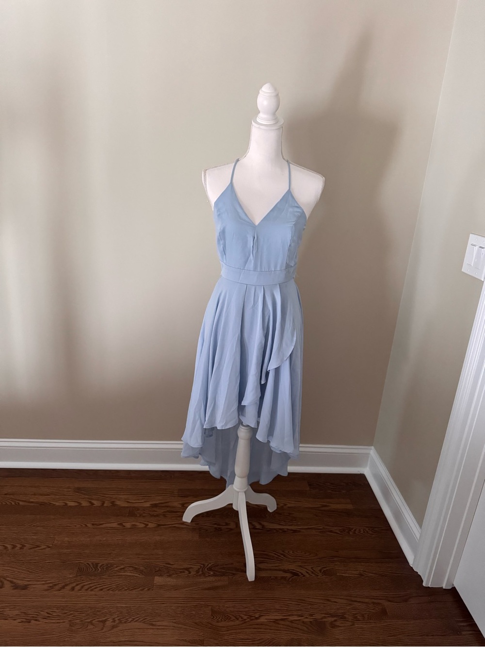 Windsor Light Blue V-Neck Halter High-Low Dress